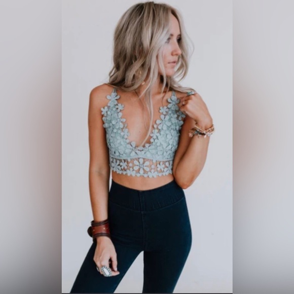 NWT Three Bird Nest Crochet Bralette Sage sz M 34 A-C - Picture 2 of 5